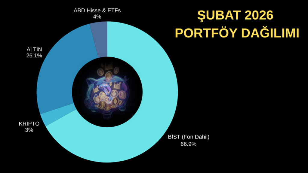 Şubat 2026 sonu itibariyle portföyümde yer alam tüm varlıkların yüzdesel ağırlıklarını göstermektedir.